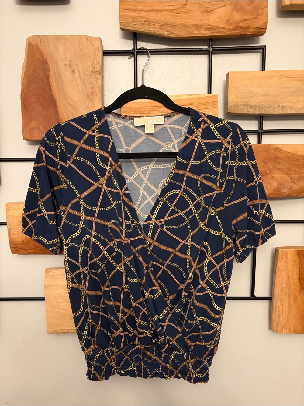 Michael Kors Navy Chain Pattern Blouse